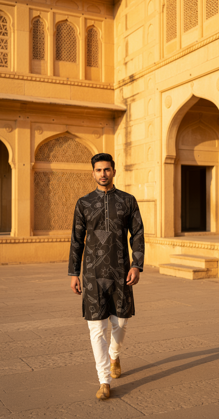 Foil Print Ethnic Kurta Main Image